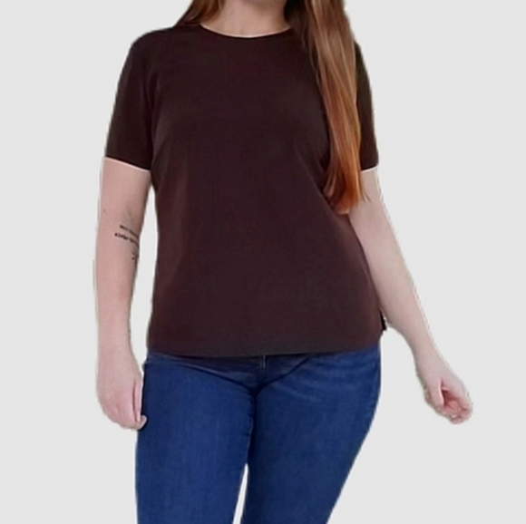 Vtg Liz Claiborne Brown Short Sleeve Round Neck Blouse Size 6 - Picture 2 of 16